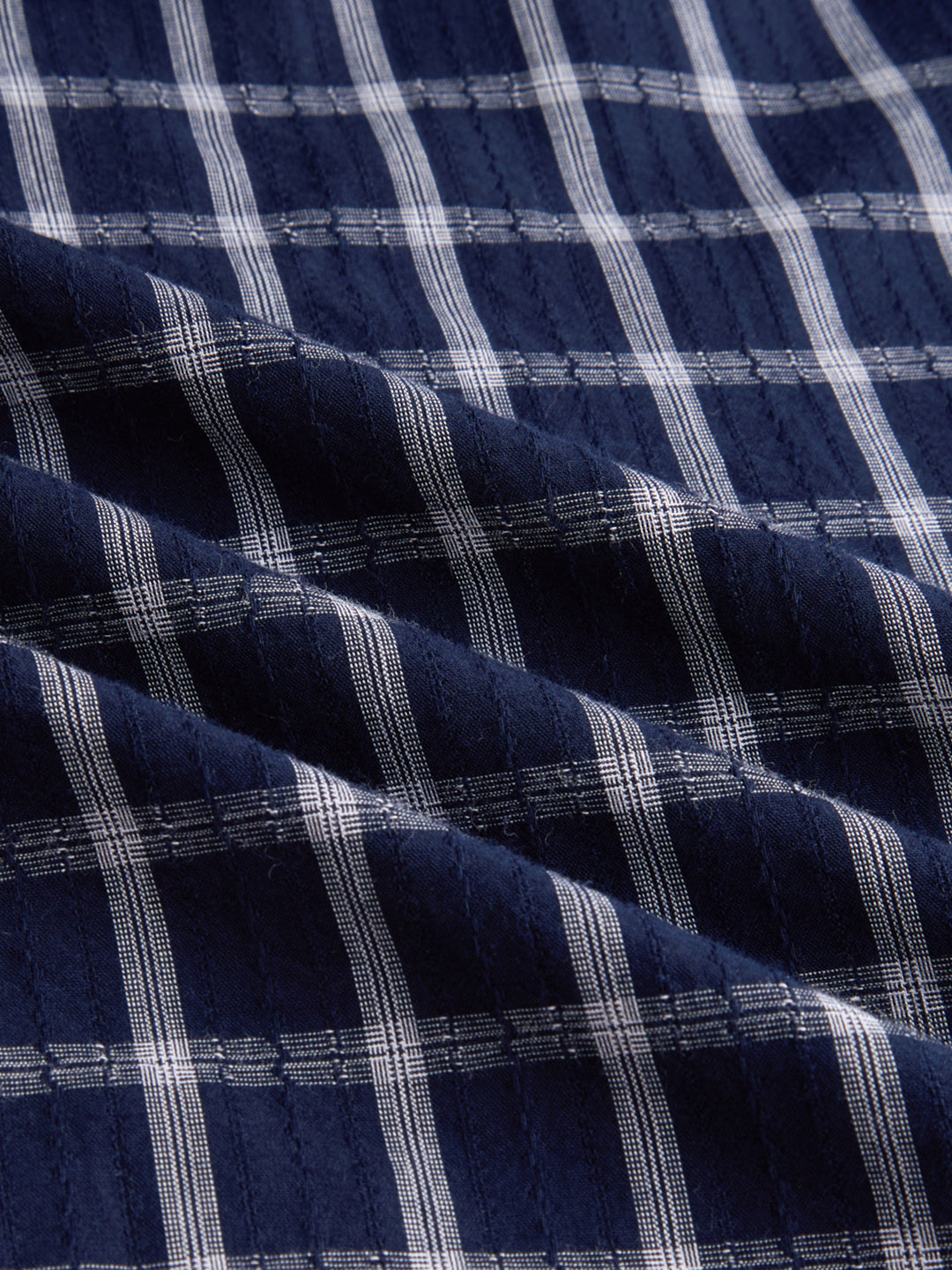 Elevated Navy Heathered Checks Boxy Fit Crop Shirt