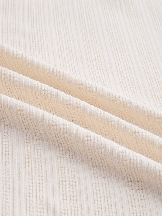Ivory Linework Airknit Oversized Polo Shirt