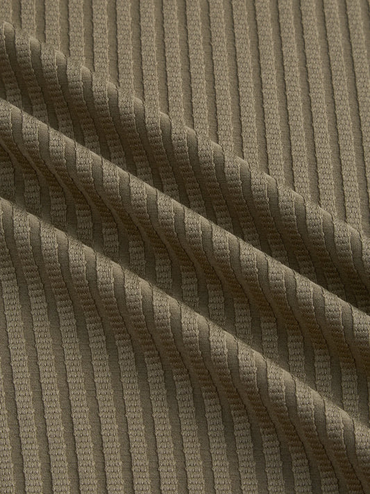 Olive Dual Weave Striped Oversized Polo Knit Shirt