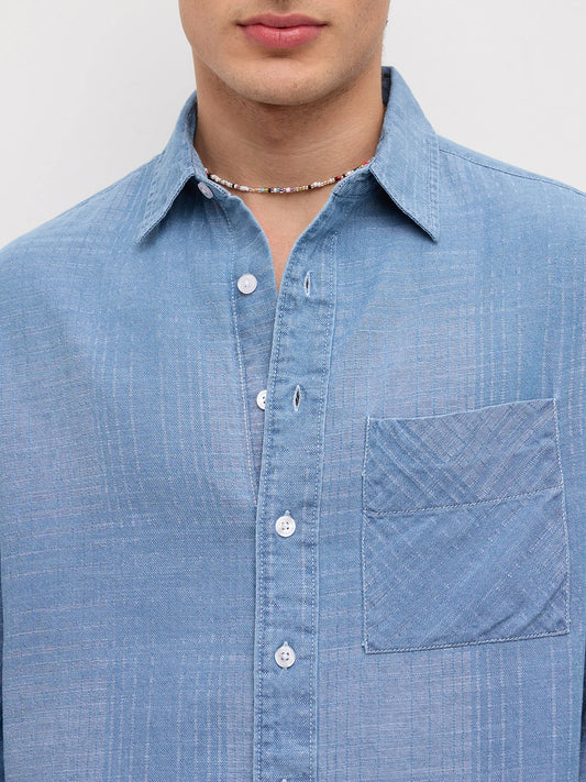 Luxe Denim Checks Boxy Fit Crop Shirt
