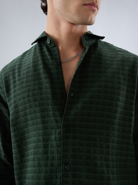 Emerald Green Horizontal Jacquard Striped Shirt