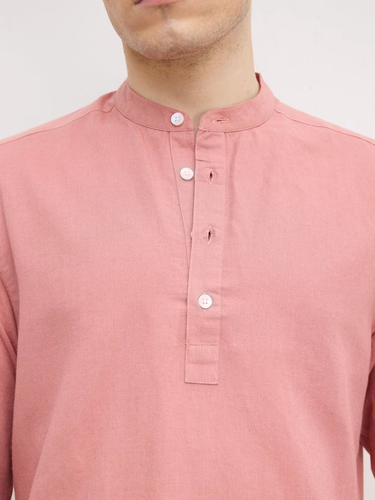 Rich Coral Linen Blend Kurta