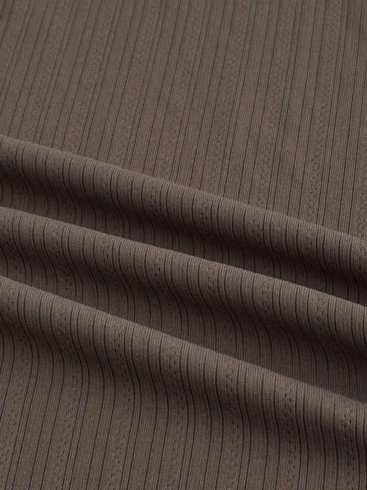 Refined Espresso Brown Hairline Striped Polo Knit T-Shirt