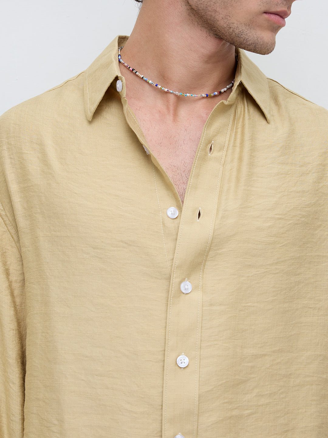 Dessert Gold Textured Boxy Fit Crop Shirt