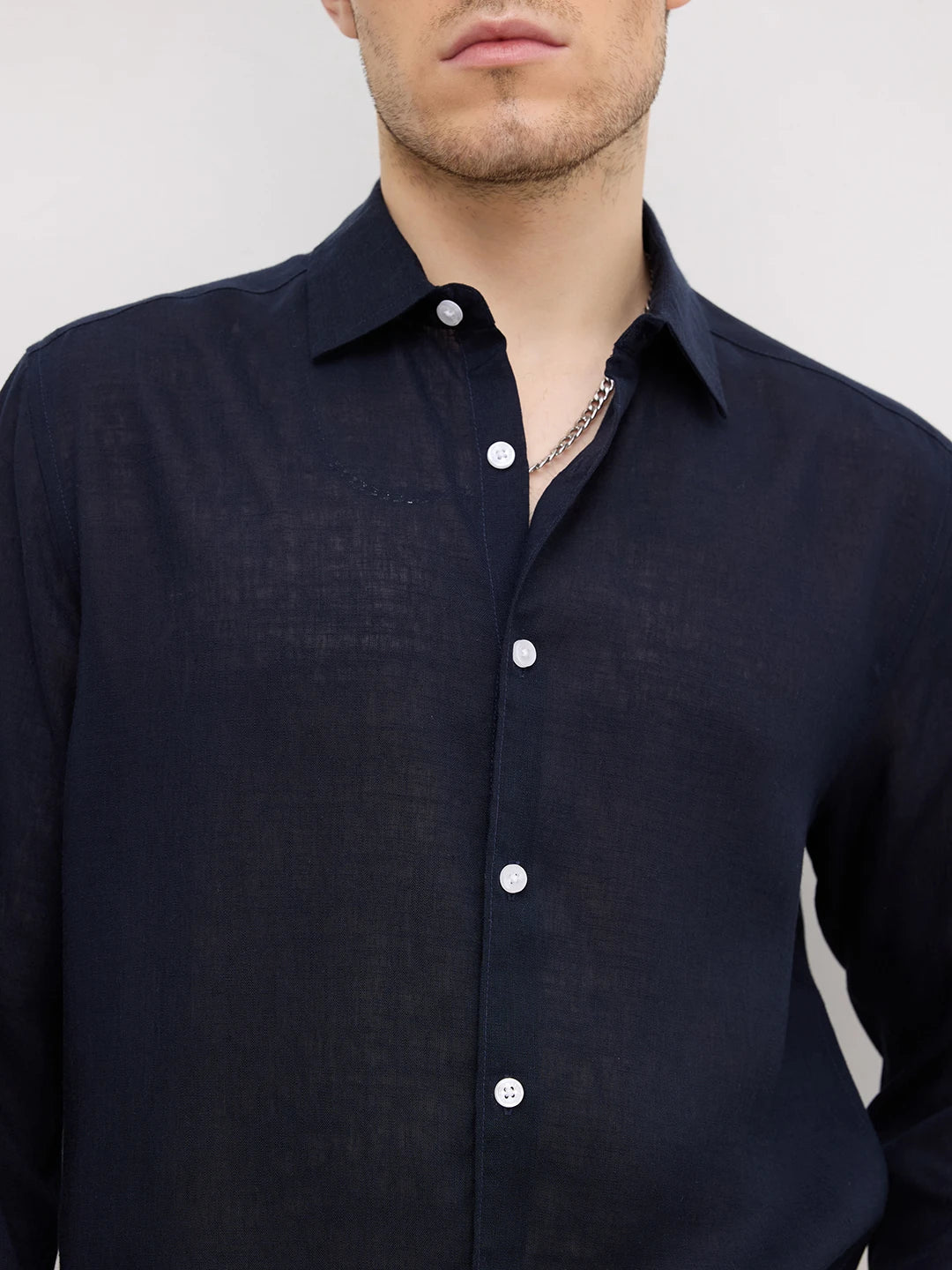 Luxe Navy Lyocell Fine Textured Shirt