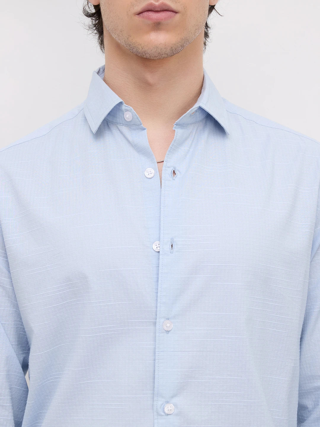 Soft Blue Square Textured Everyday Shirt