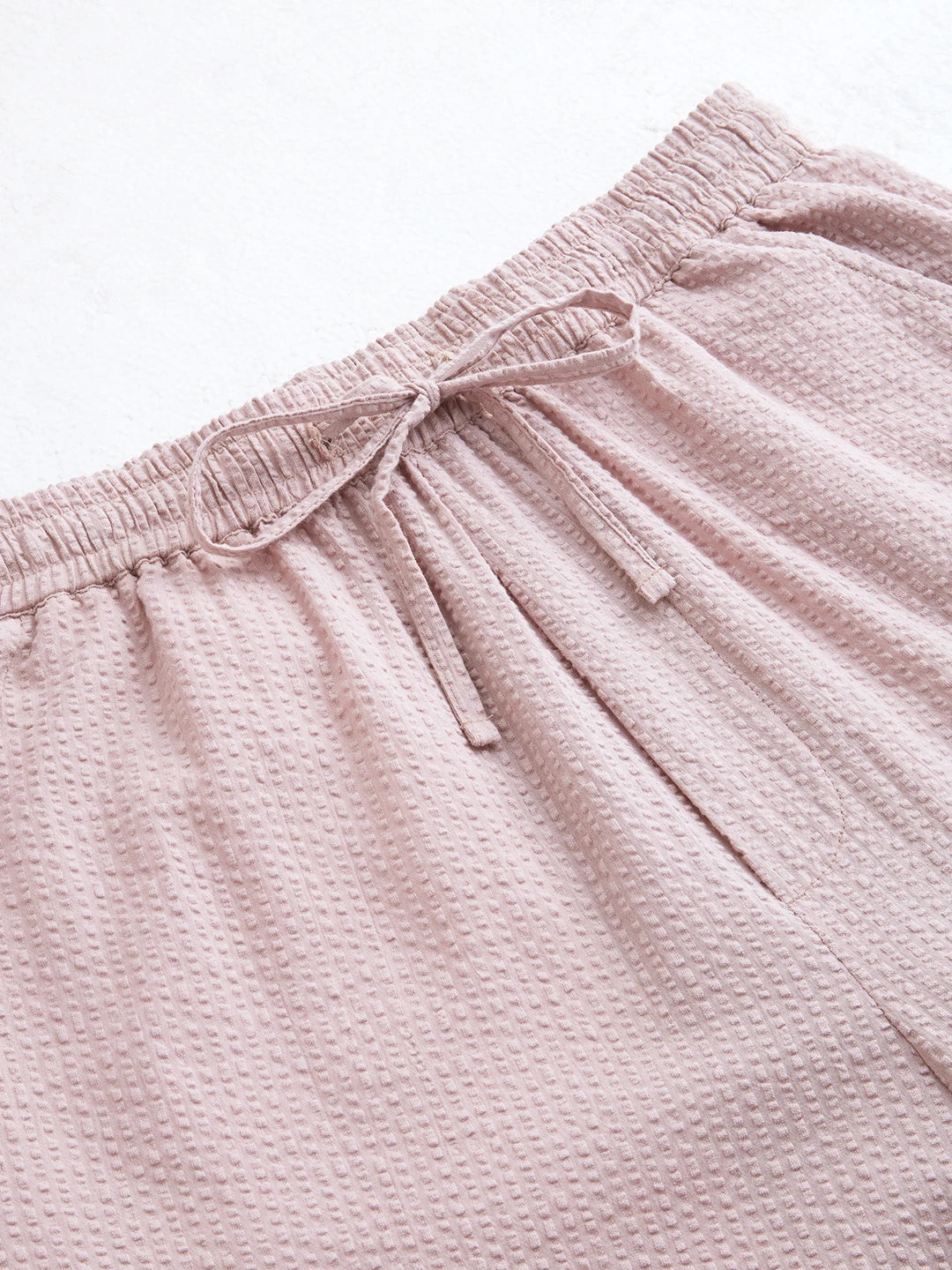 French Beige Seersucker Straight Fit Trousers