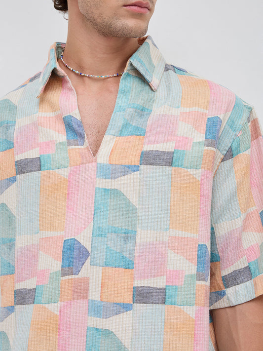 Sorbet Multi Premium Mirage Print Polo Oversized Shirt