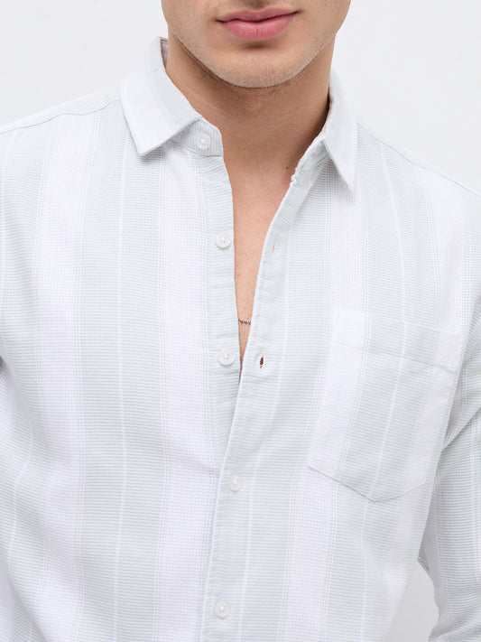Sage Mist Textured Vertical Striped Resort Shirt