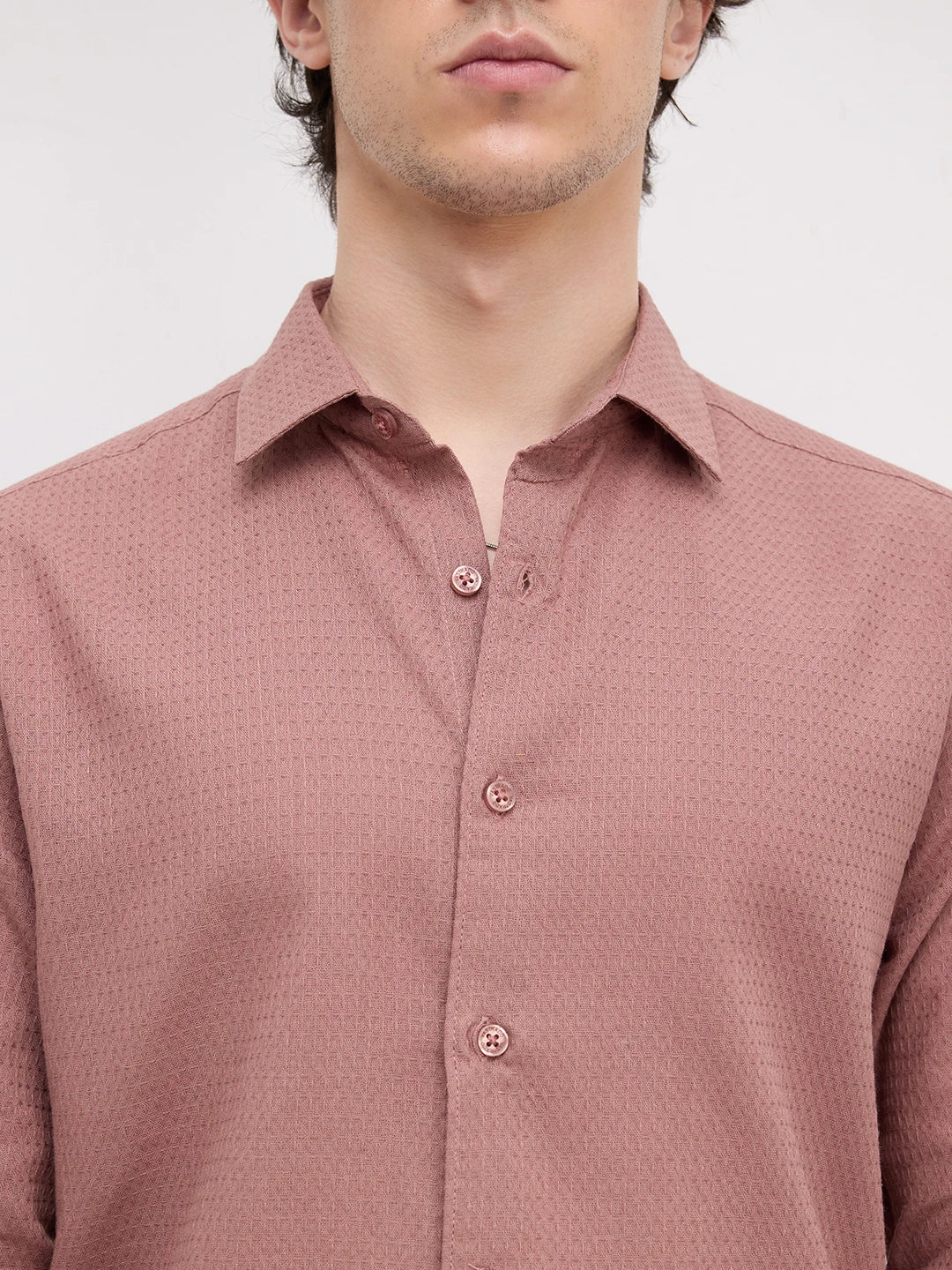 Sienna Brown Micro Waffle Textured Shirt