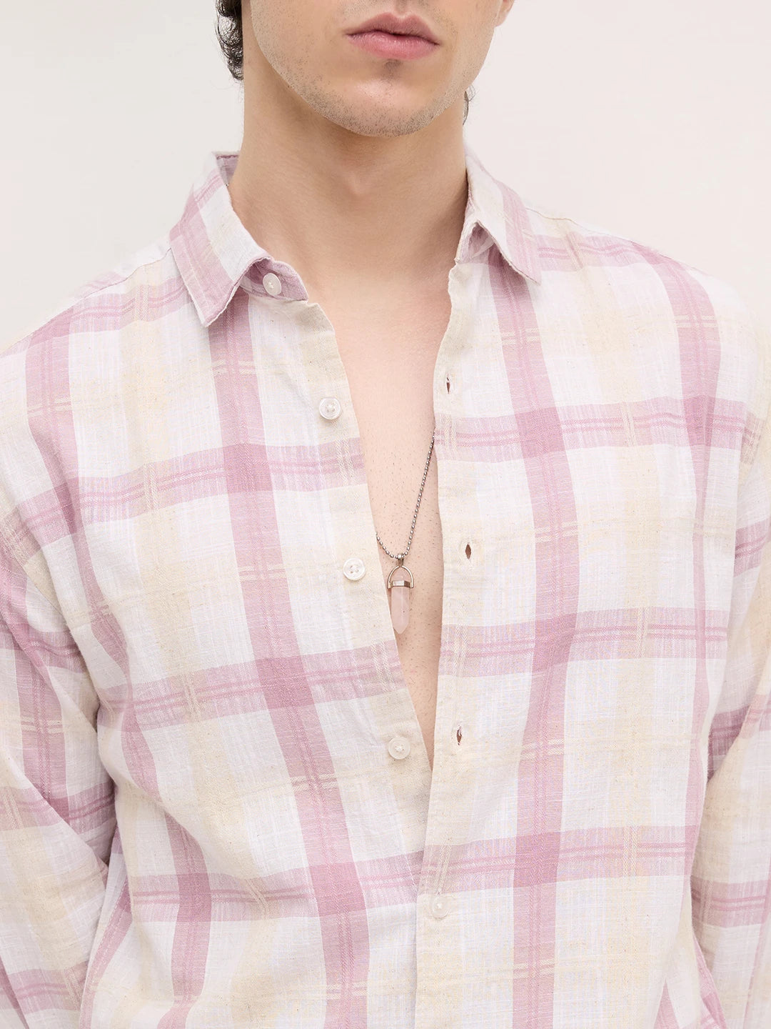 Soft Pink Fine Weave Plaid Checks Shirt