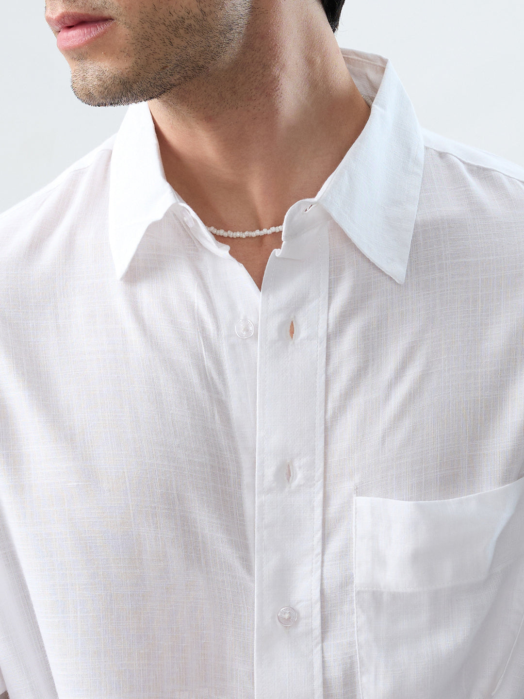 Sheer White Fine Weave Boxy Fit Crop Shirt