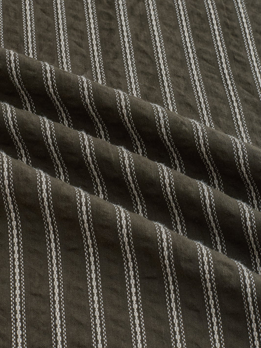 Elegant Olive Motif Seersucker Striped Embroidered Kurta