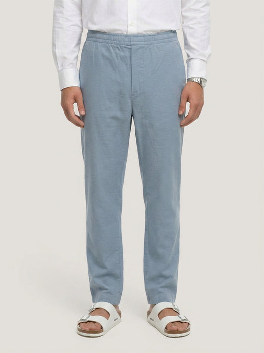 Blue Slub Chevron Textured Tapered Trousers