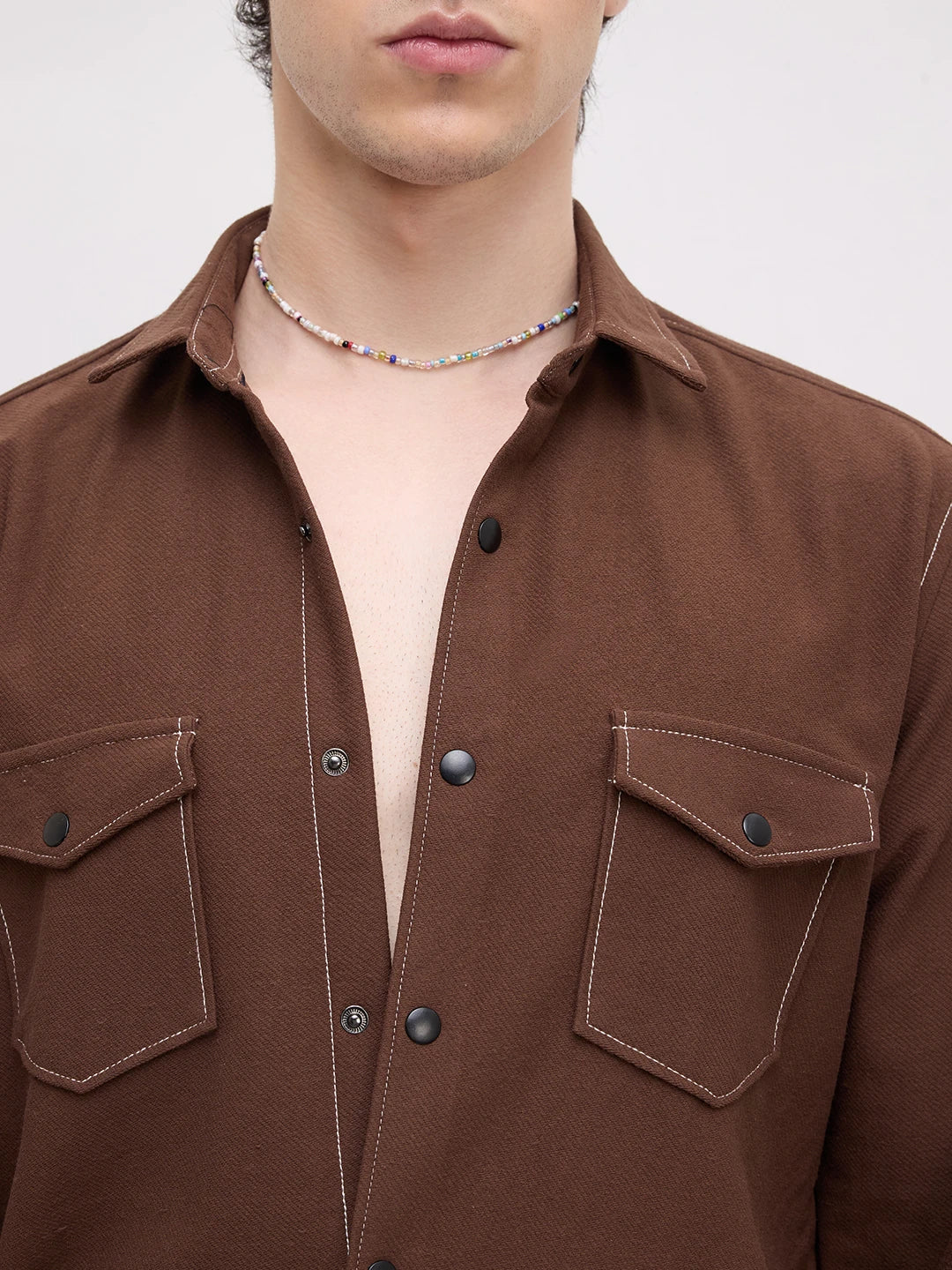 Hickory Brown Twin Pocket Knitted Overshirt