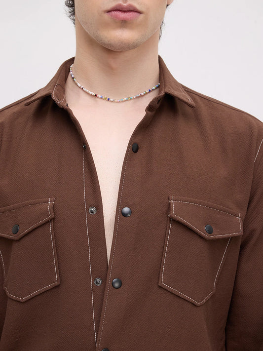 Hickory Brown Twin Pocket Knitted Overshirt
