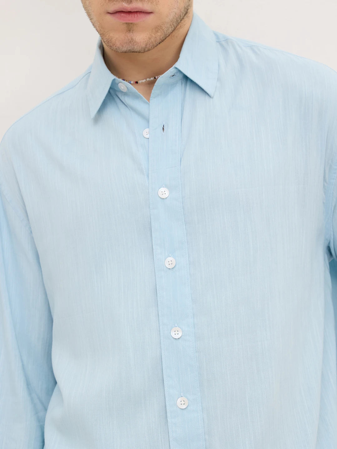Arctic Blue Fine Textured Boxy Fit Crop Shirt