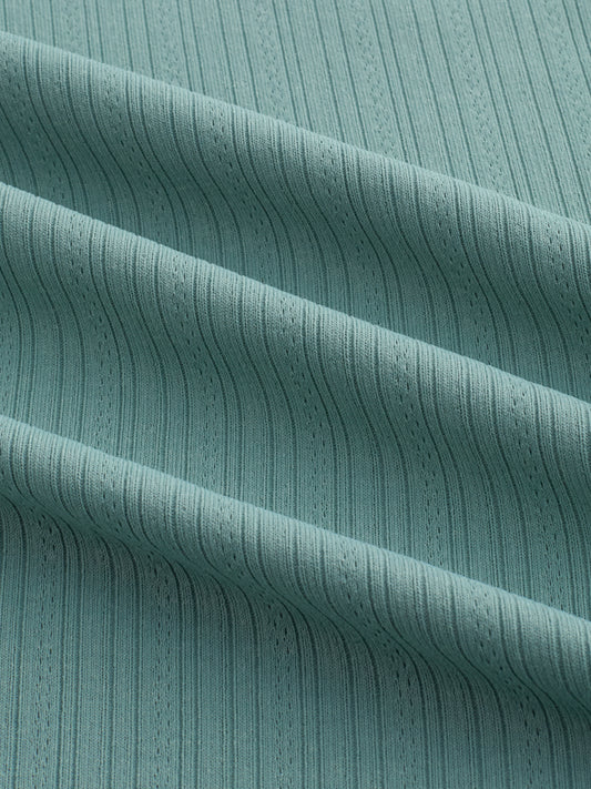 Sea Green Fine Vertical Ribbed Knitted Shirt