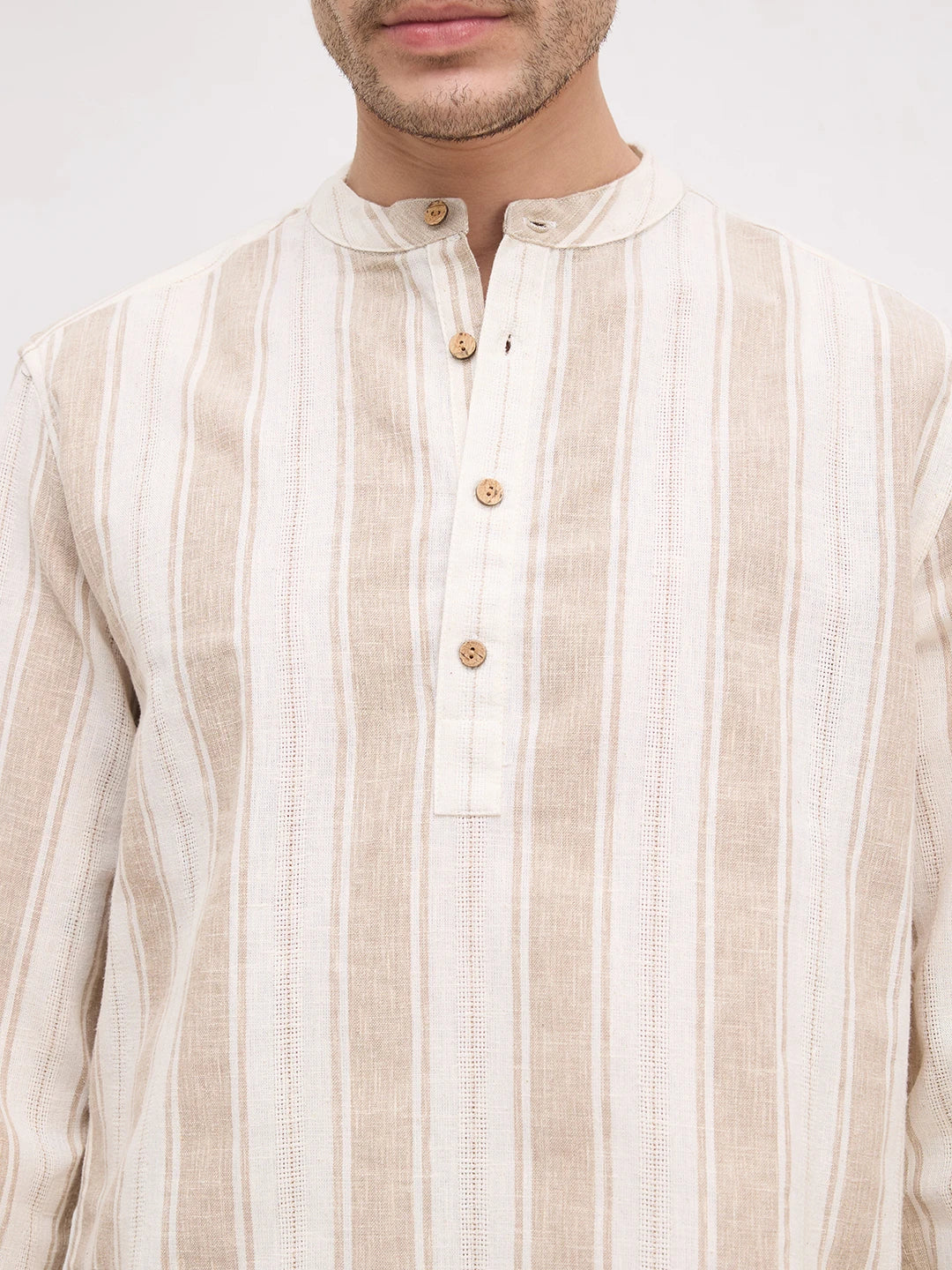Rustic Sand Beige Vertical Striped Kurta