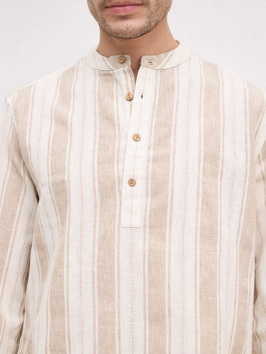 Rustic Sand Beige Vertical Striped Kurta