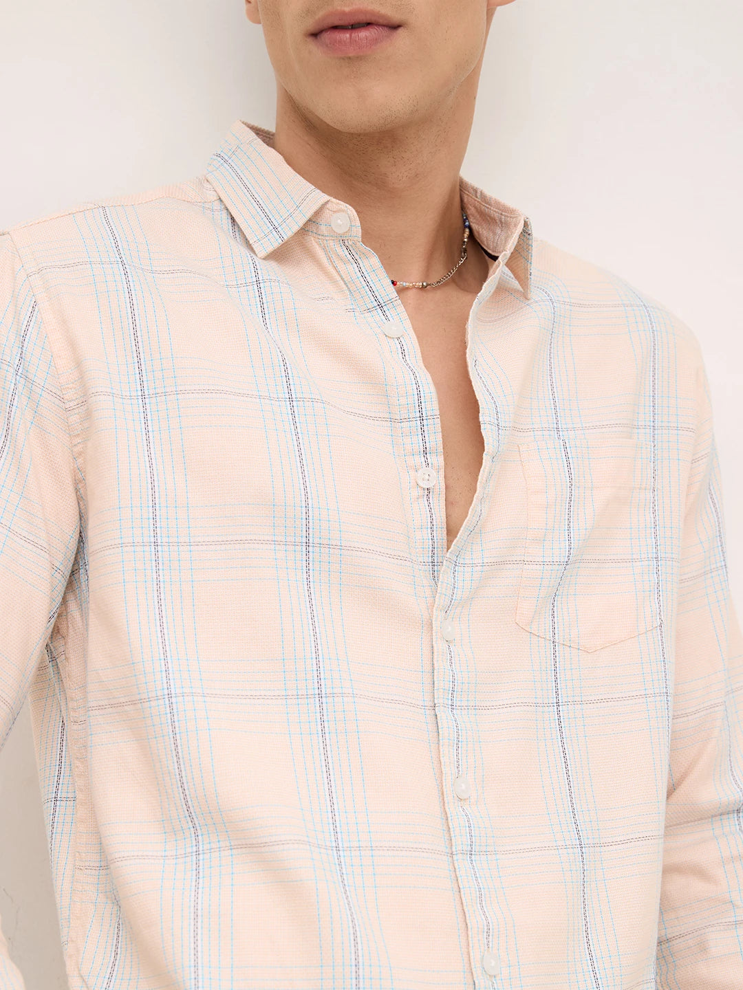 Peach Mist Skyline Checks Shirt
