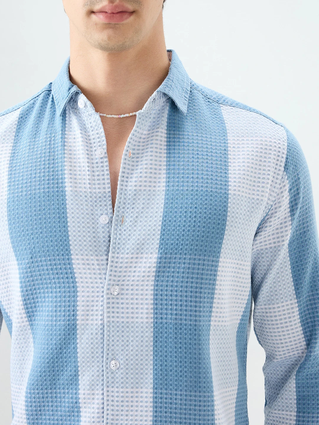 Denim Blue & White Micro Striped Weave Striped Shirt