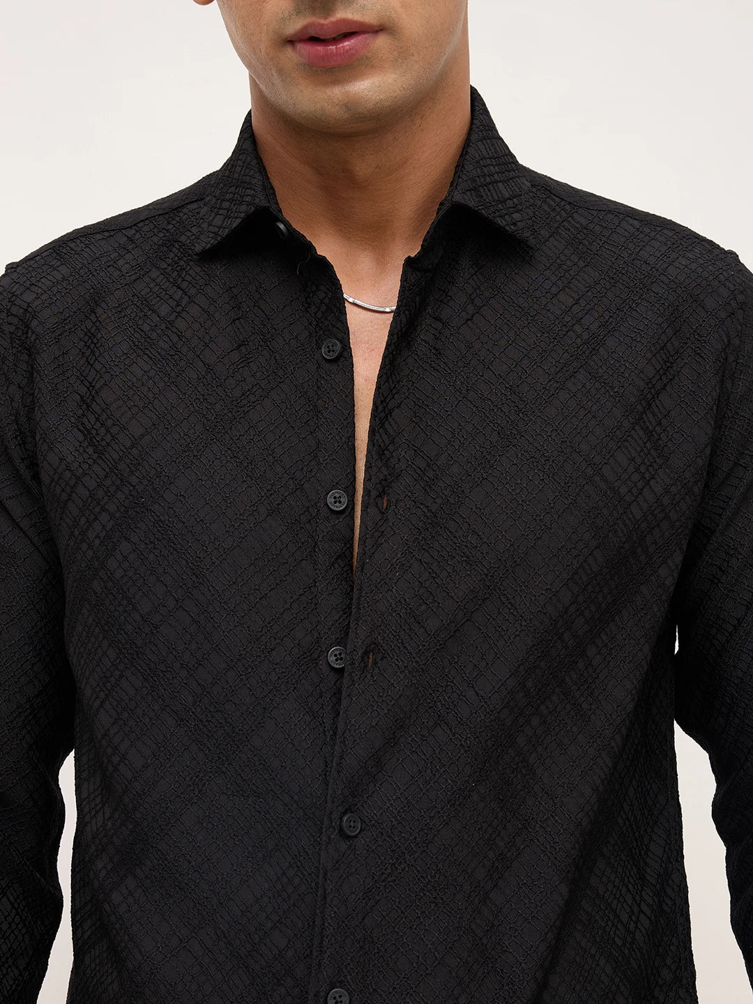 Black Diamond Lattice Weave Textured Shirt