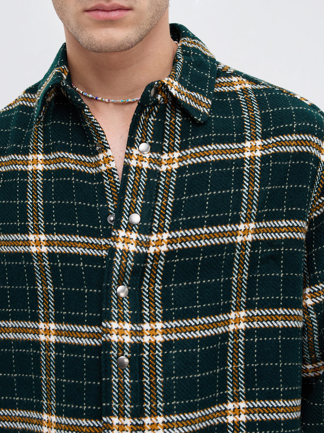Forest Green Tartan Checked Boxy Fit Crop Flannel Shirt