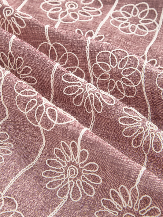 Turkish Rose Pink Floral Embroidered Slub Shirt