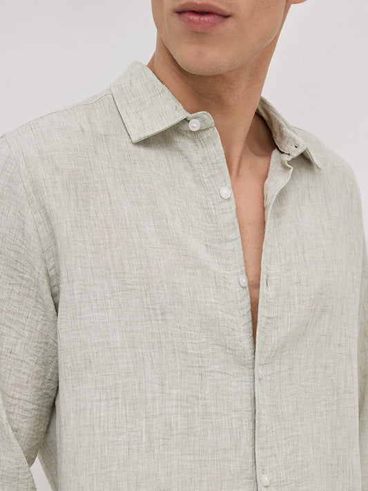 Moss Green Crinkled Textured Shirt