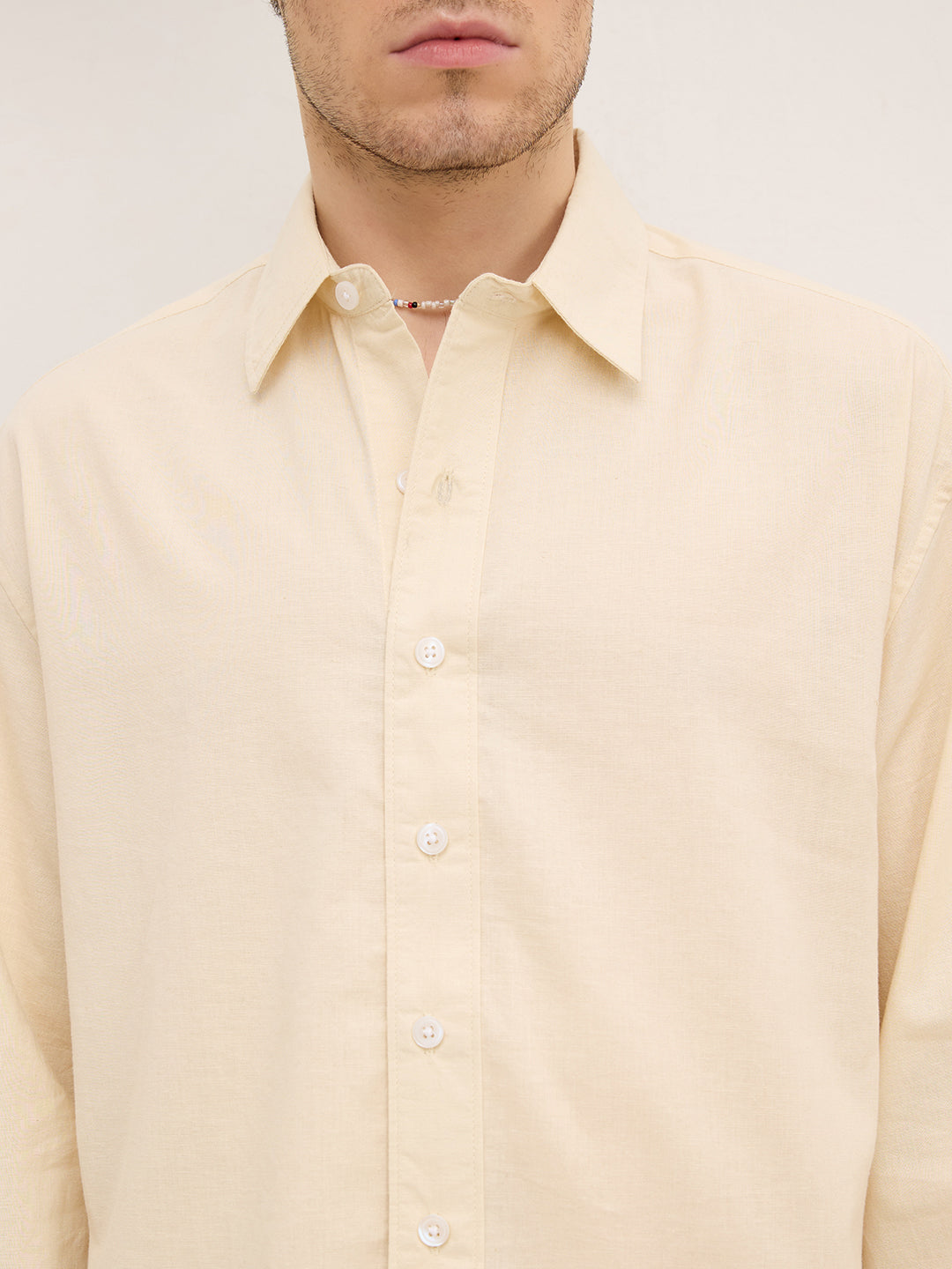 Bisque Beige Lyocell Boxy Fit Crop Shirt