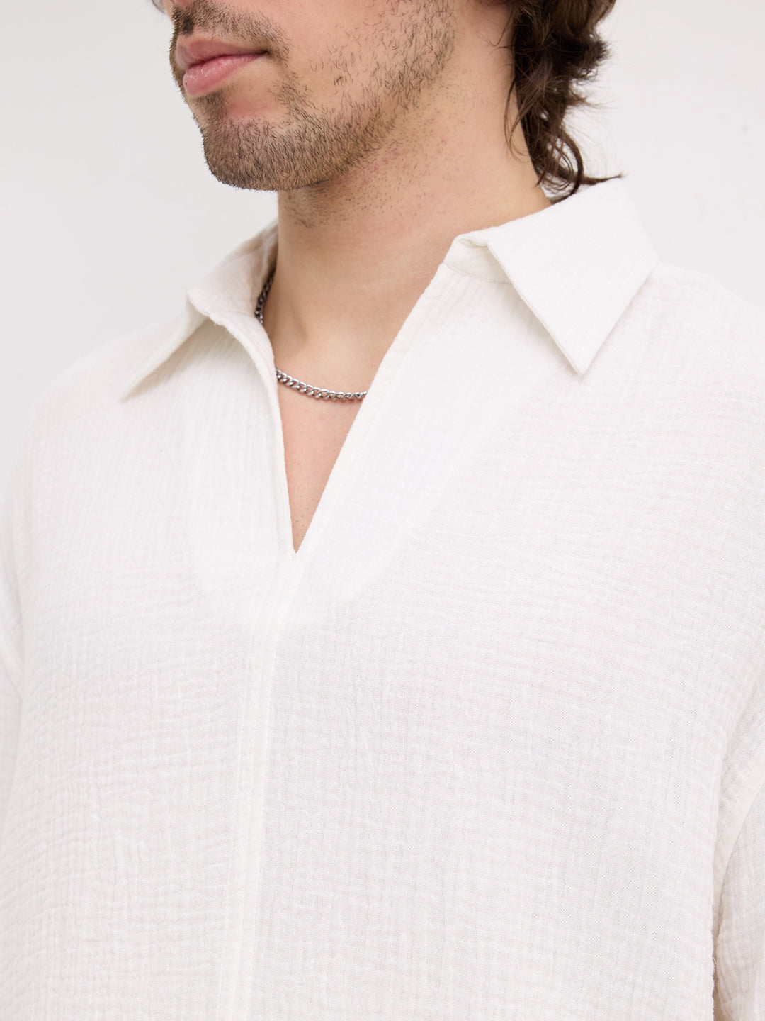 Snow White Double Cloth Center Seam Oversized Polo Shirt