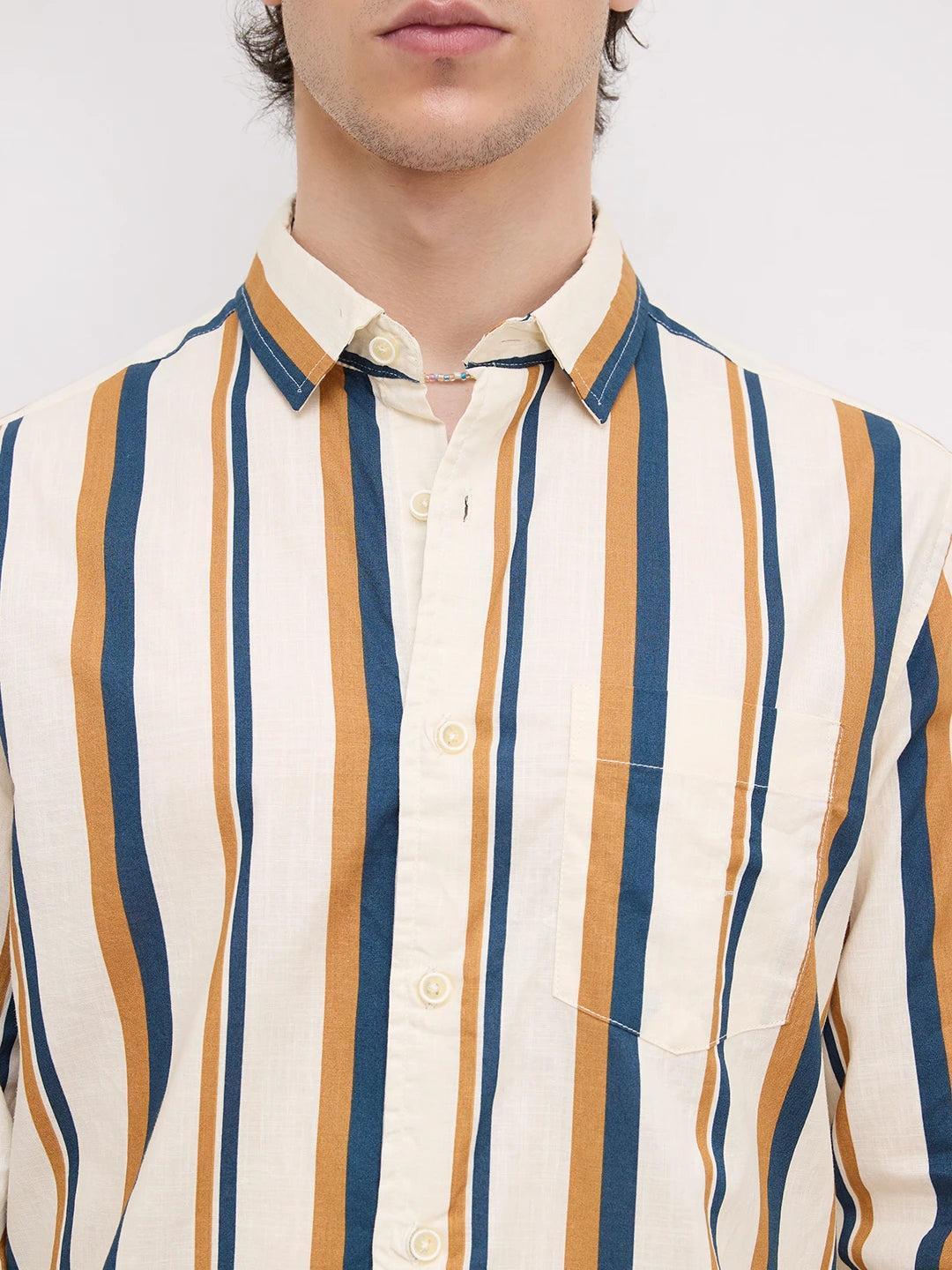 Cream & Teal Awning Stripes Shirt