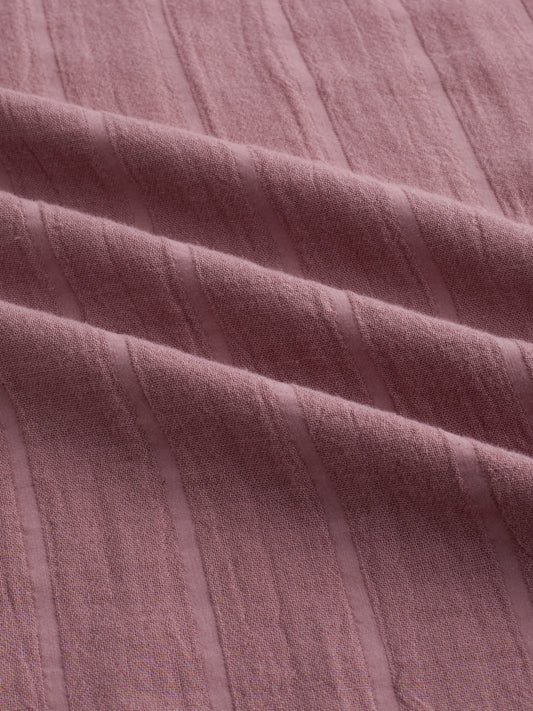 Dusty Peach Double Cloth Seersucker Striped Boxy Fit Crop Shirt