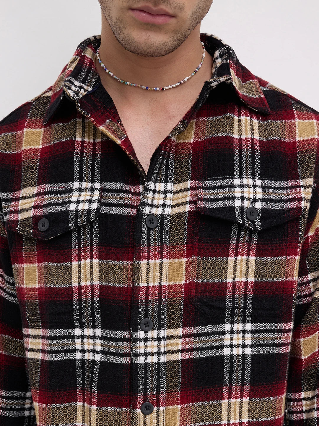 Old-School Red Charm Checks Twin Pocket Flannel Shirt