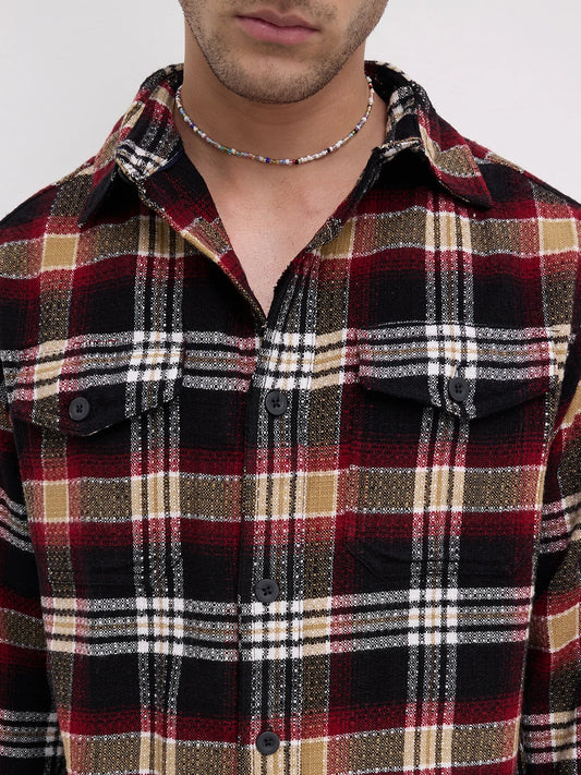 Old-School Red Charm Checks Twin Pocket Flannel Shirt