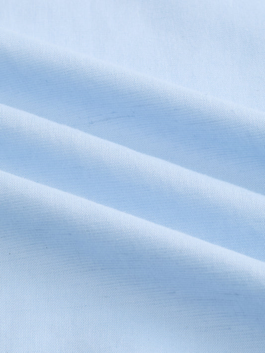 Luxe Blue Fine Sheer Linen Blend Boxy Fit Crop Shirt