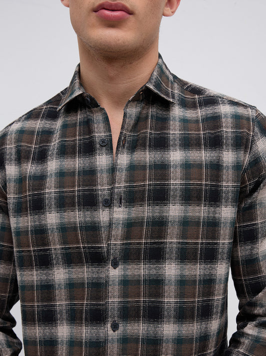 Intricate Cocoa Black & Khaki Checks Shirt