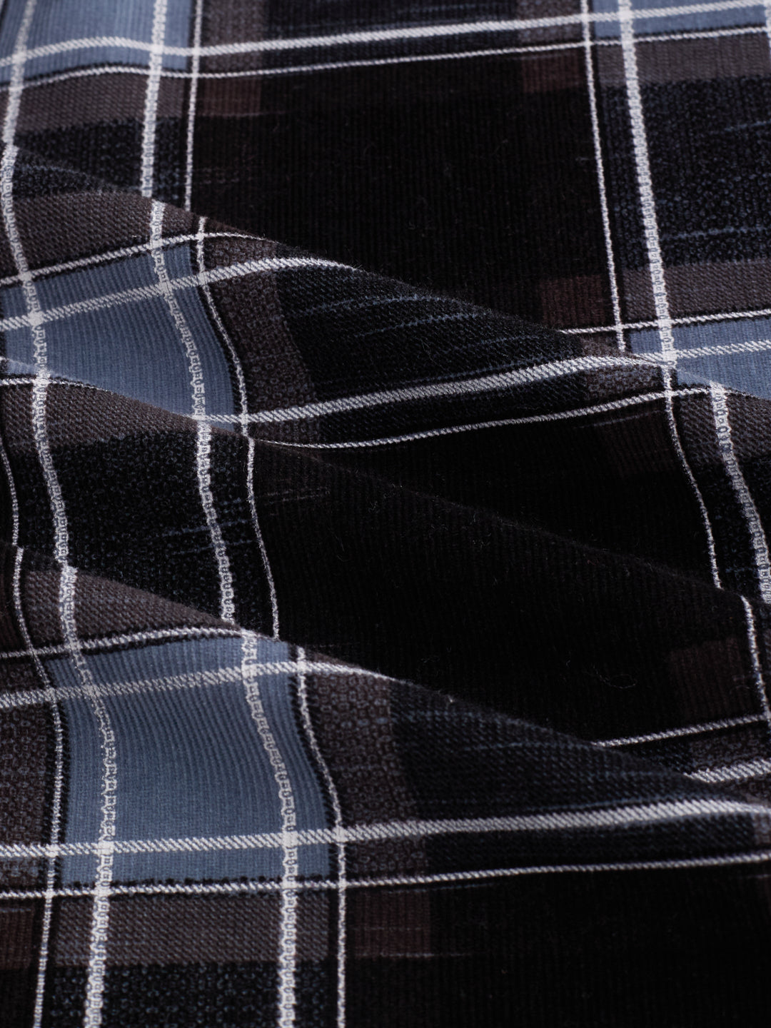 Refined Black & Blue Plaid Checks Flannel Corduroy Shirt