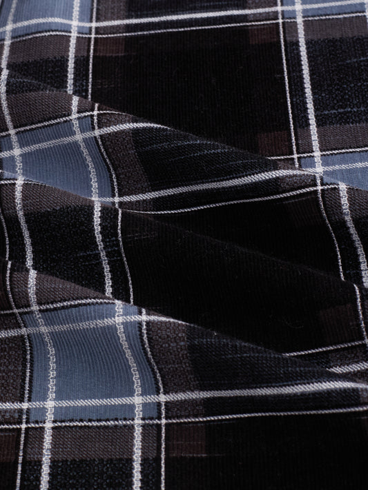 Refined Black & Blue Plaid Checks Flannel Corduroy Shirt