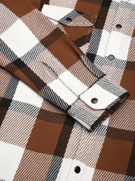 Brown & White Heavy Twill Jacquard Double Pocket Shirt