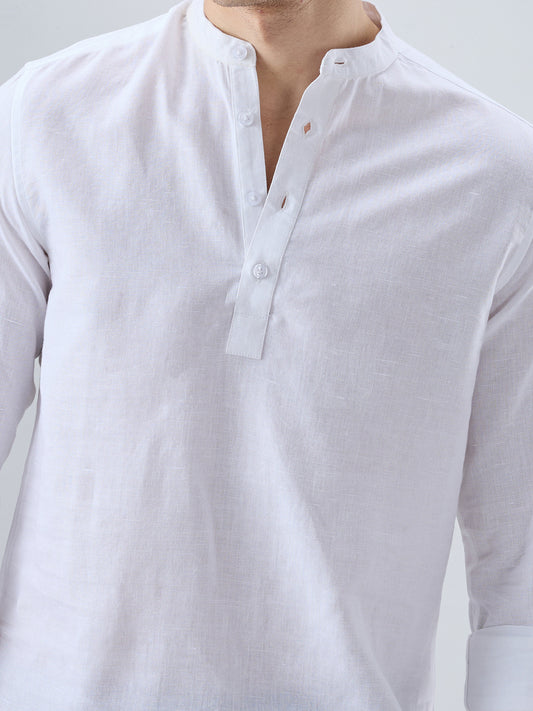 Pearl White Slub Textured Linen Blend Kurta