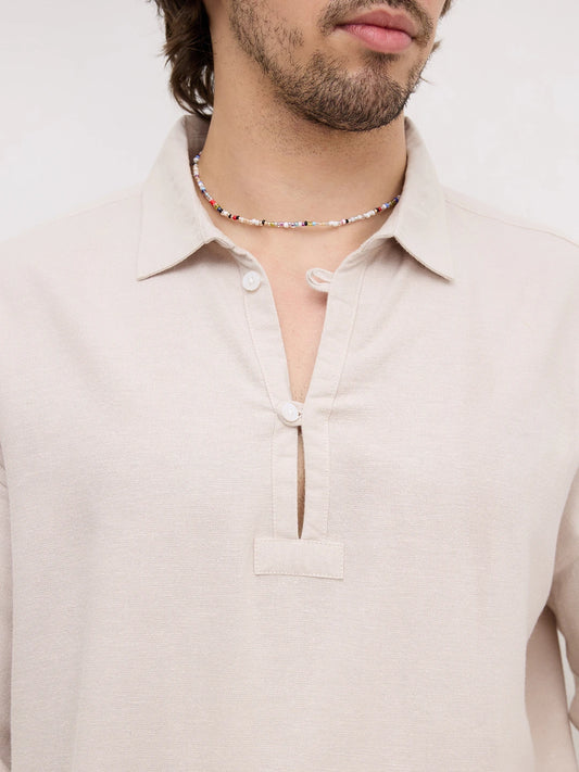 Iconic Beige Loop Button Oversized Shirt