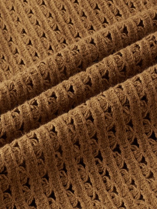 Tawny Brown Crochet Oversized Polo Shirt