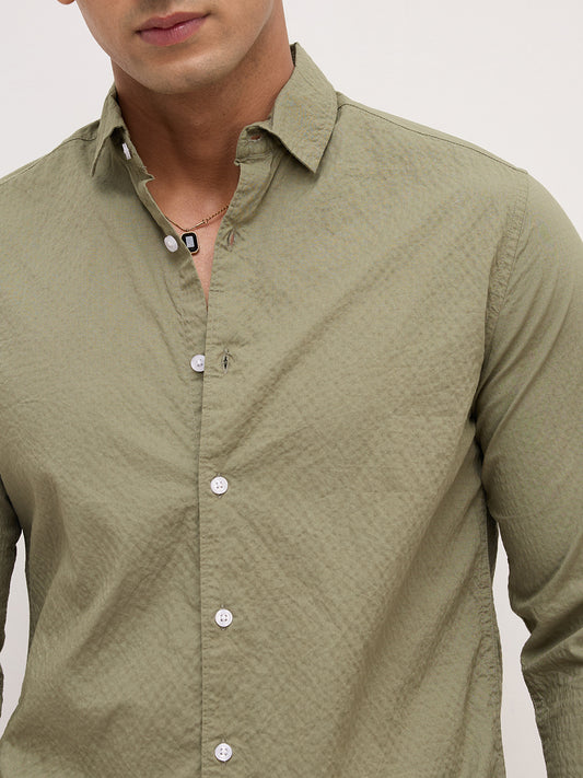 Artichoke Green Minimal Textured Shirt