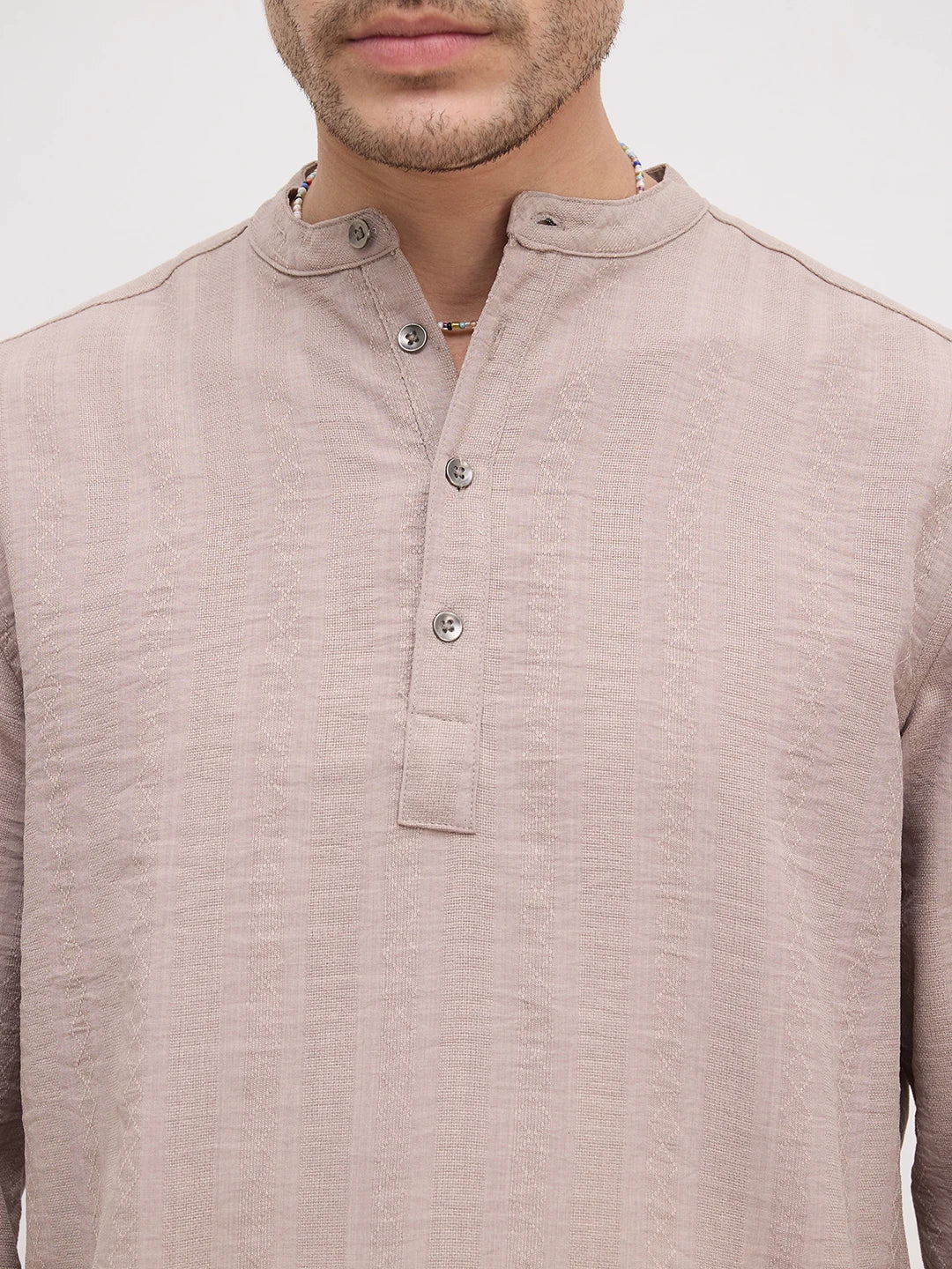 Taupe Lozenge Weave Striped Kurta