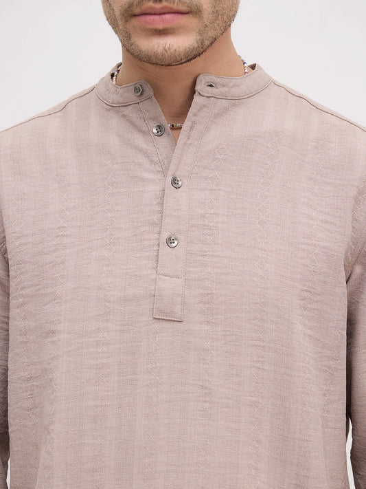 Taupe Lozenge Weave Striped Kurta