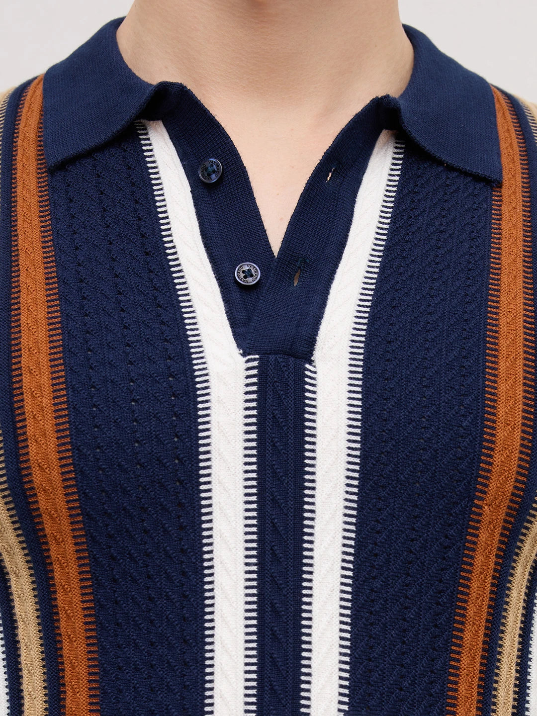 Vintage Multi-Stripe Raceway Zip Flat Knit Polo T-Shirt
