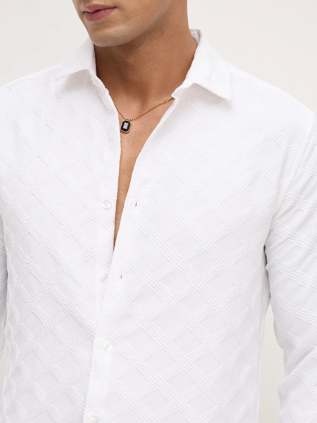 Snow White Diamond Weave Shirt