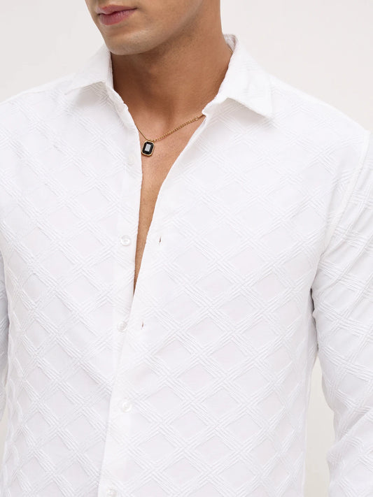 Snow White Diamond Weave Shirt